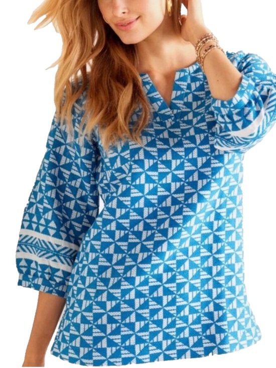Soft Surroundings Tops - Soft Surroundings Narah tunic top, blue & white geometric pattern Size Small EUC